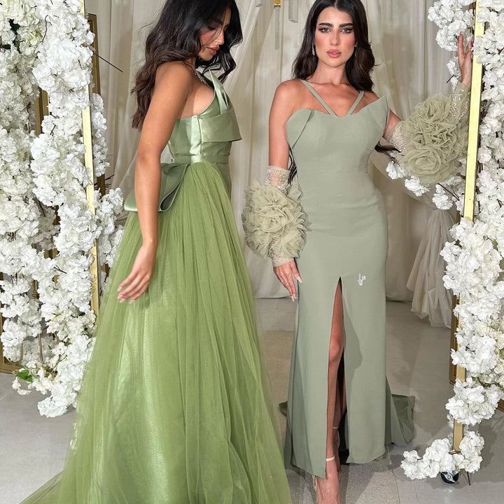 Dreamy Vow Luxury Dubai One Lilac Shoulder Evening Dress with Overskirt 2024 Arabic Women Sage Green Wedding Party Gowns SS405-DreamyVow