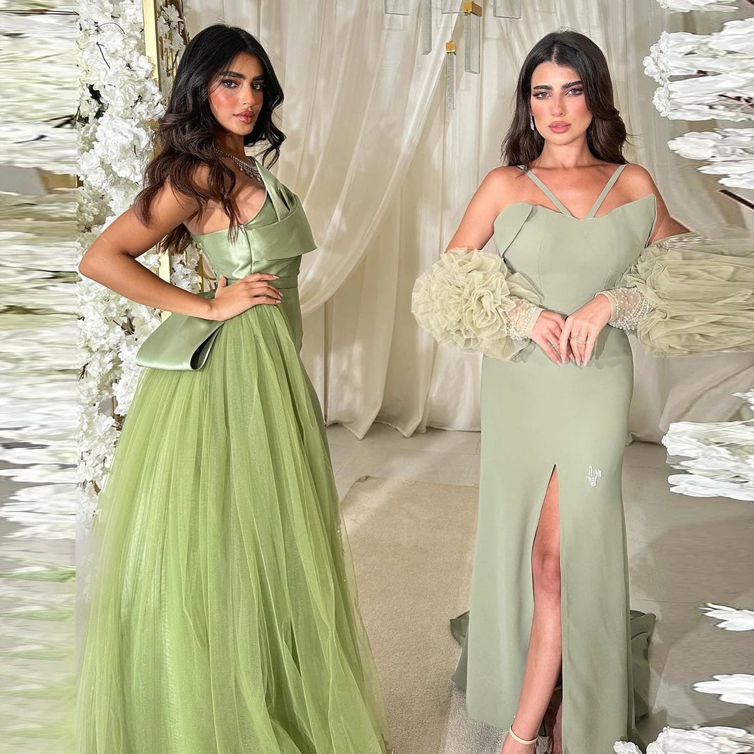 Dreamy Vow Luxury Dubai One Lilac Shoulder Evening Dress with Overskirt 2024 Arabic Women Sage Green Wedding Party Gowns SS405-DreamyVow