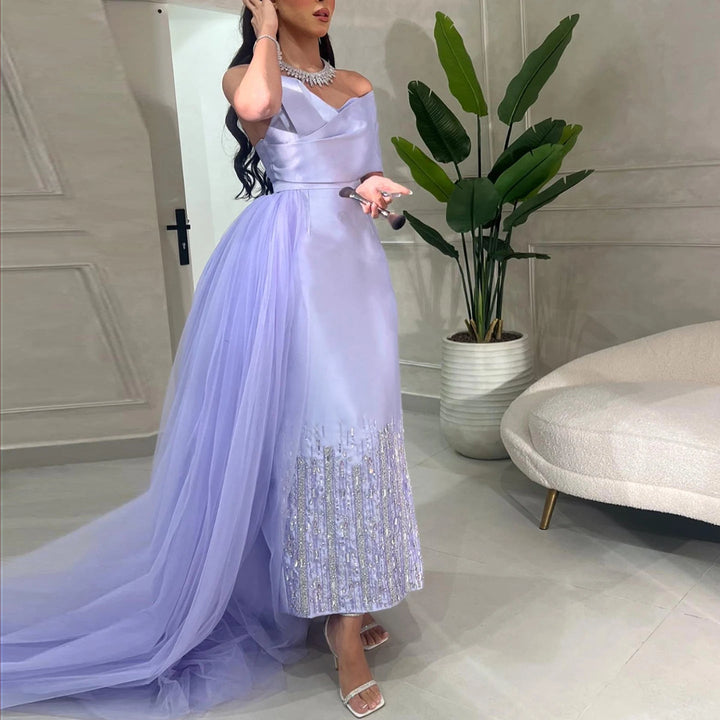 Dreamy Vow Luxury Dubai One Lilac Shoulder Evening Dress with Overskirt 2024 Arabic Women Sage Green Wedding Party Gowns SS405-DreamyVow