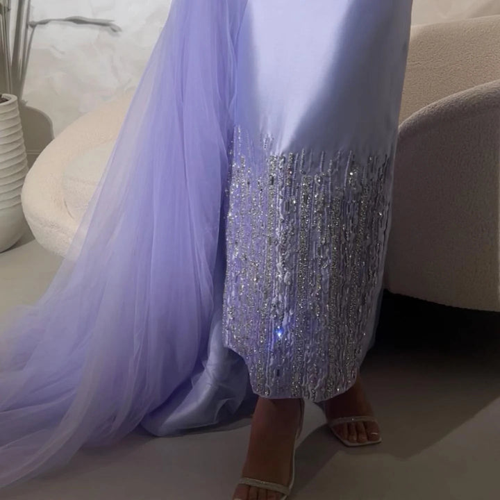 Dreamy Vow Luxury Dubai One Lilac Shoulder Evening Dress with Overskirt 2024 Arabic Women Sage Green Wedding Party Gowns SS405-DreamyVow