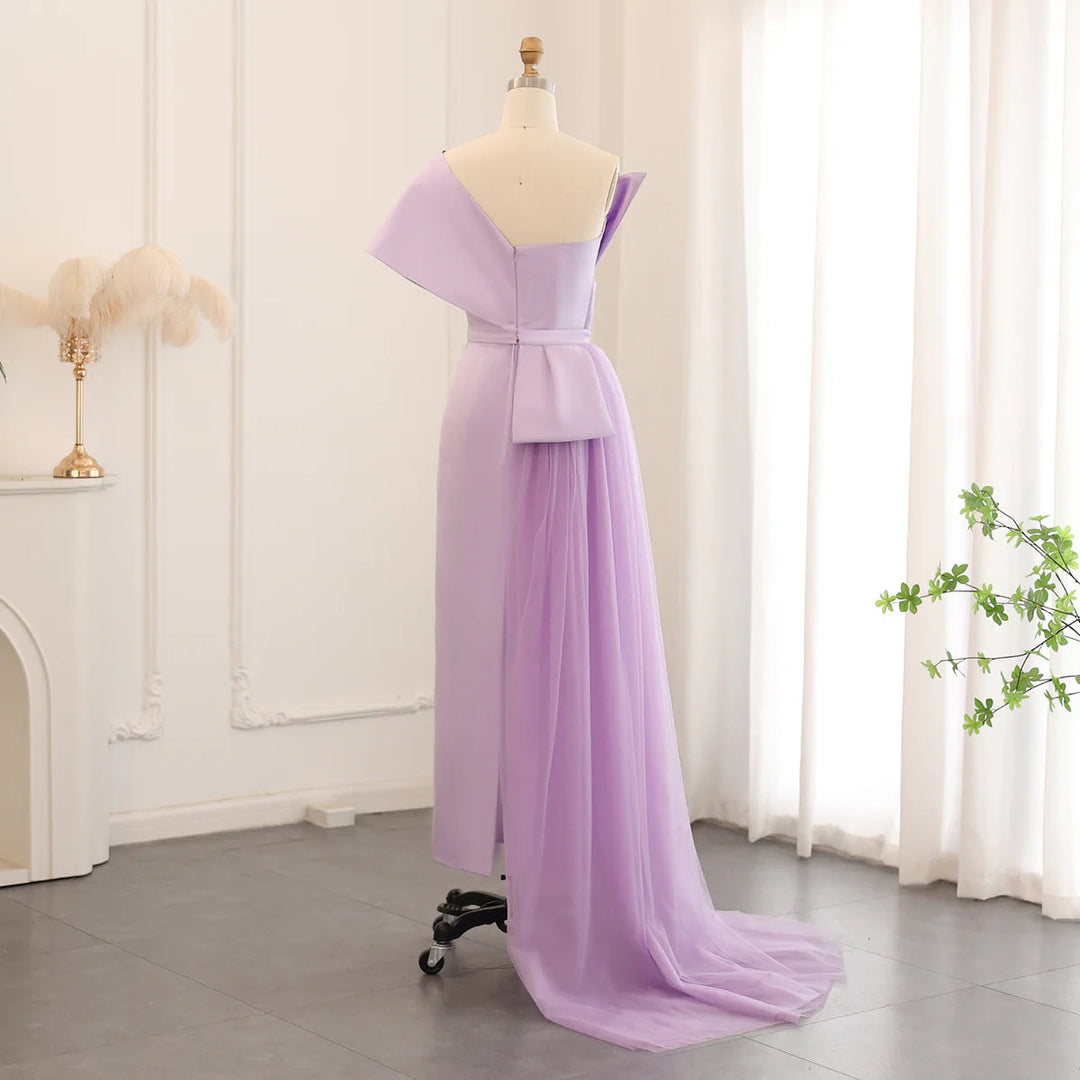 Dreamy Vow Luxury Dubai One Lilac Shoulder Evening Dress with Overskirt 2024 Arabic Women Sage Green Wedding Party Gowns SS405-DreamyVow