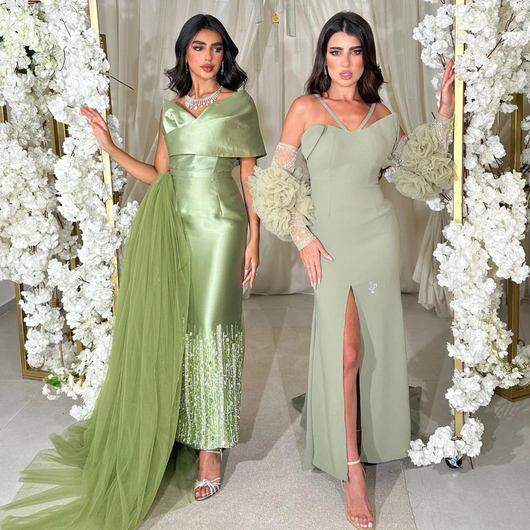 Dreamy Vow Luxury Dubai One Lilac Shoulder Evening Dress with Overskirt 2024 Arabic Women Sage Green Wedding Party Gowns SS405-DreamyVow