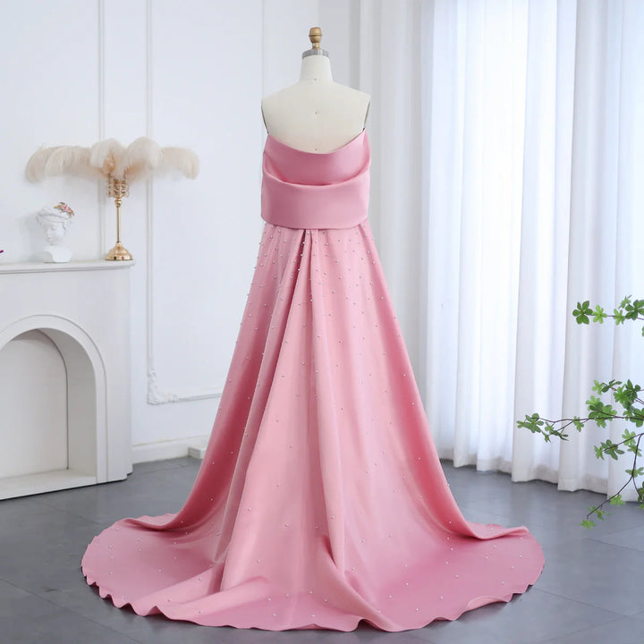 Dreamy Vow Luxury Dubai Pink Satin Evening Dresses with Train 2024 Elegant Off the Shoulder Arabic Women Wedding Party Gowns SS481-DreamyVow