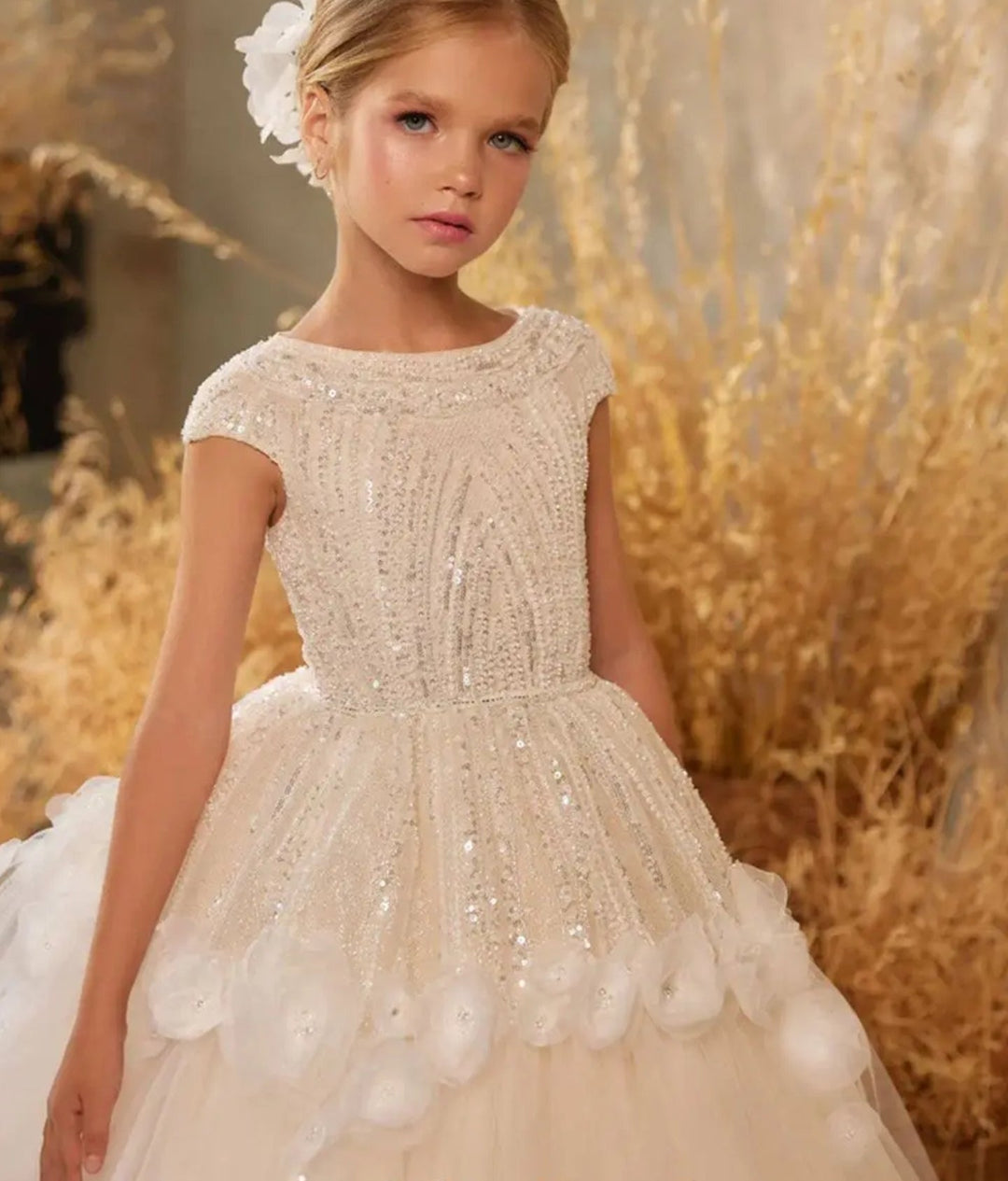 Dreamy Vow Luxury Ivory Flower Girl Dress Beading Elegant Princess Kids Wedding Birthday First Communion Party Gown 2024 J265-DreamyVow