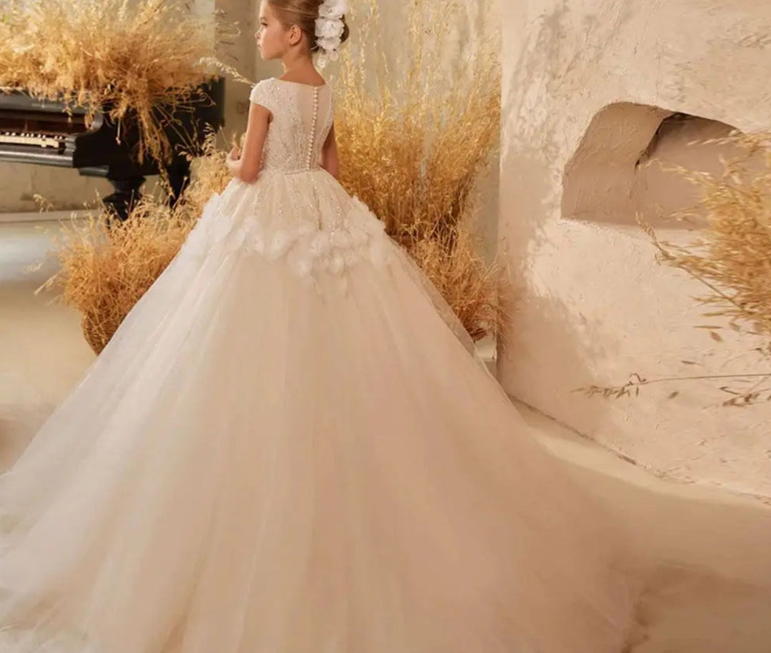 Dreamy Vow Luxury Ivory Flower Girl Dress Beading Elegant Princess Kids Wedding Birthday First Communion Party Gown 2024 J265-DreamyVow