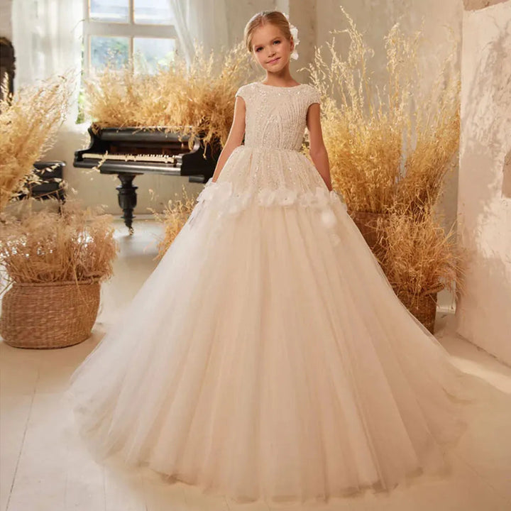 Dreamy Vow Luxury Ivory Flower Girl Dress Beading Elegant Princess Kids Wedding Birthday First Communion Party Gown 2024 J265-DreamyVow