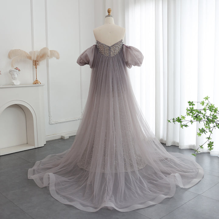 Dreamy Vow Luxury Pearls Purple Mermaid Evening Dress with Cape Sleeves Tassel Dubai Turkish Wedding Party Gowns SS199-DreamyVow