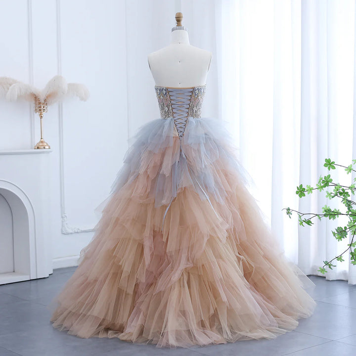 Dreamy Vow Luxury Rose Gold Blue Ruffles Princess Ball Gown Arabic Evening Dress for Women Wedding Engagement Party Dresses SS531-DreamyVow