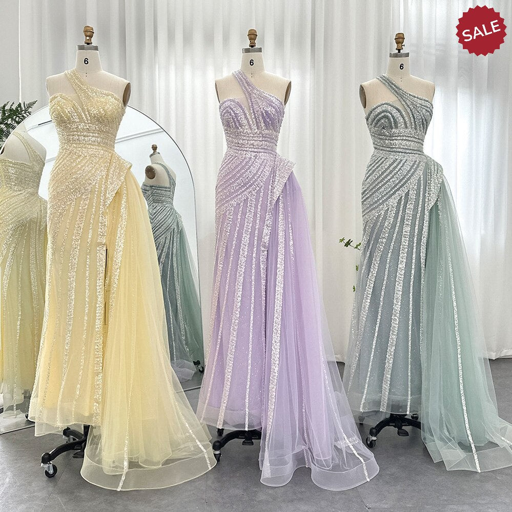 Dreamy Vow Luxury Yellow One Shoulder Mermaid Evening Dresses for Woman Wedding Party High Split Prom Formal Gowns 325