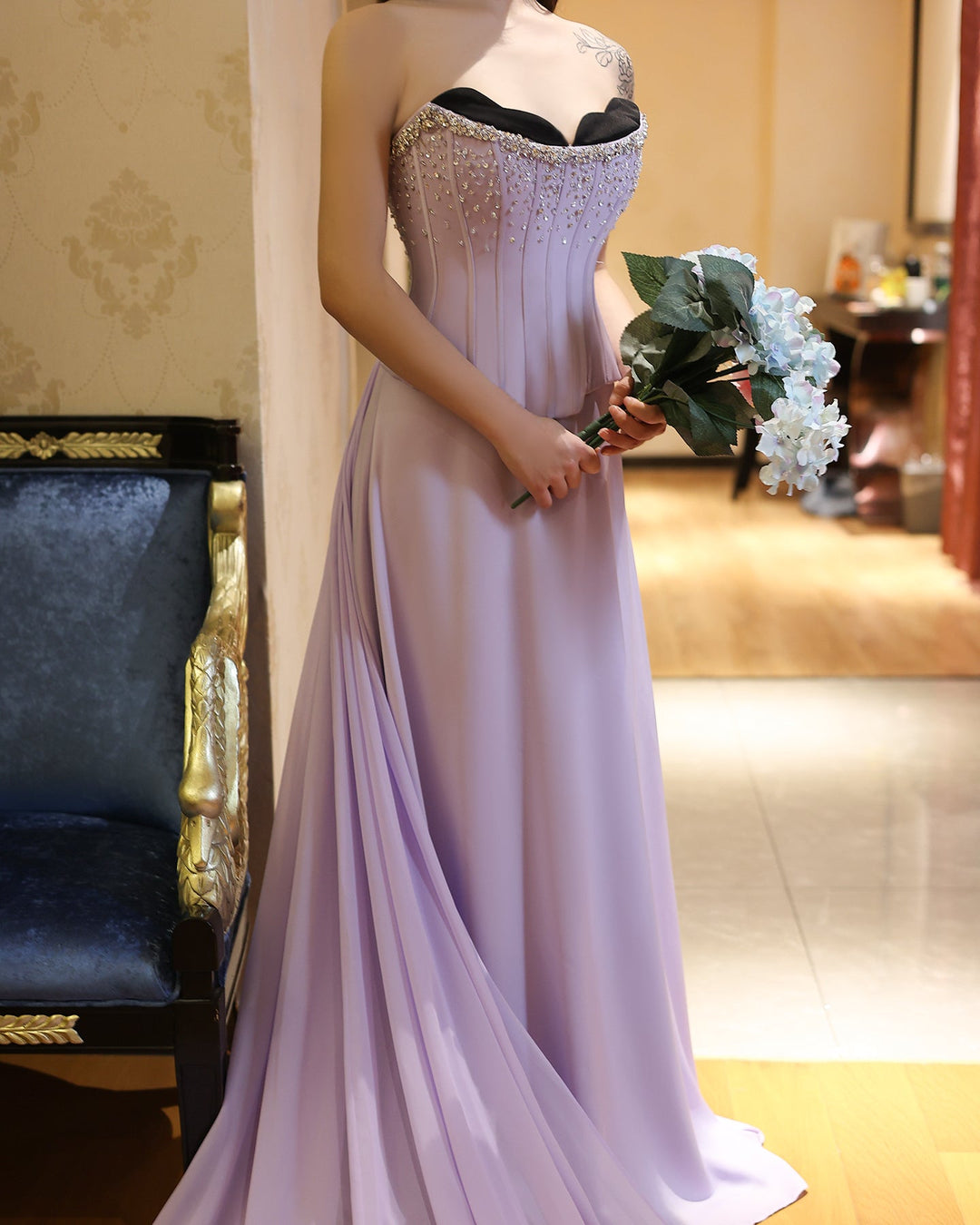 Dreamy Vow Saudi Arabia Lilac Two Pieces Evening Dresses for Women Wedding Scalloped Corset Luxury Dubai Prom Party Gowns SS264-DreamyVow