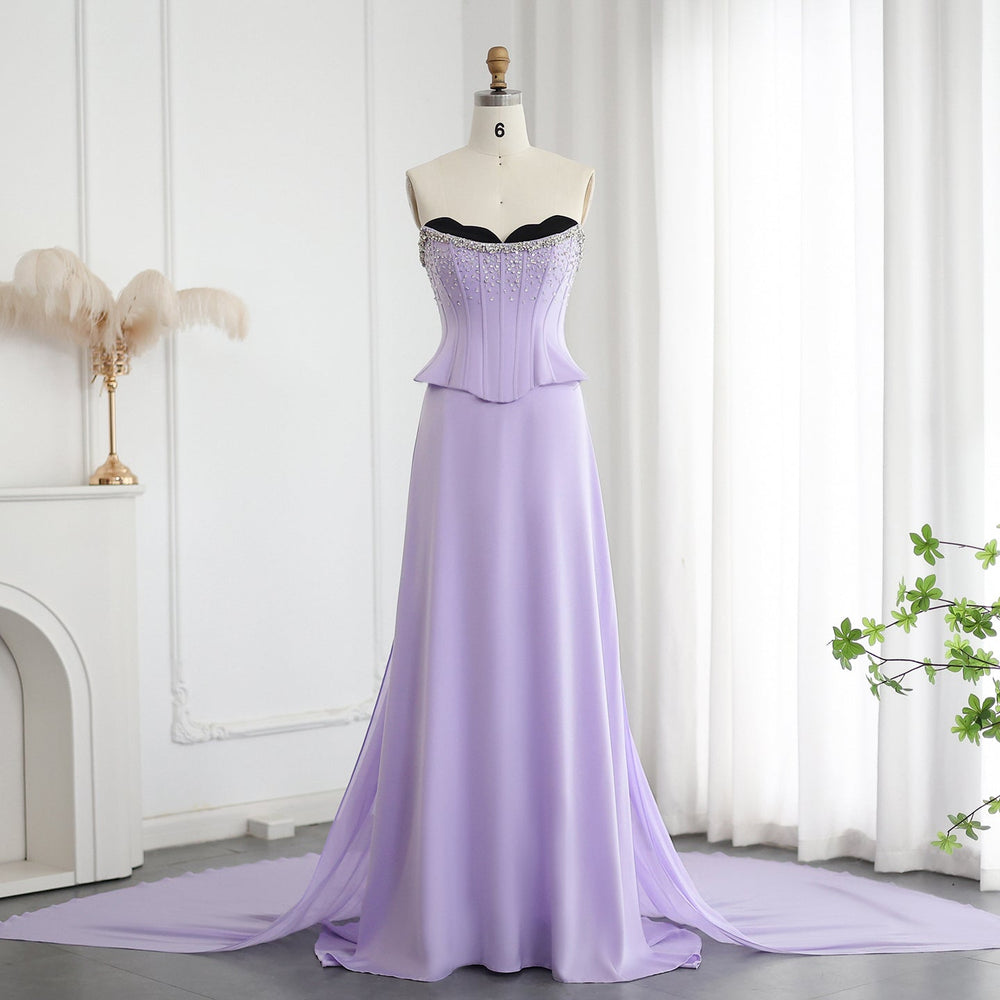 Dreamy Vow Saudi Arabia Lilac Two Pieces Evening Dresses for Women Wedding Scalloped Corset Luxury Dubai Prom Party Gowns SS264-DreamyVow