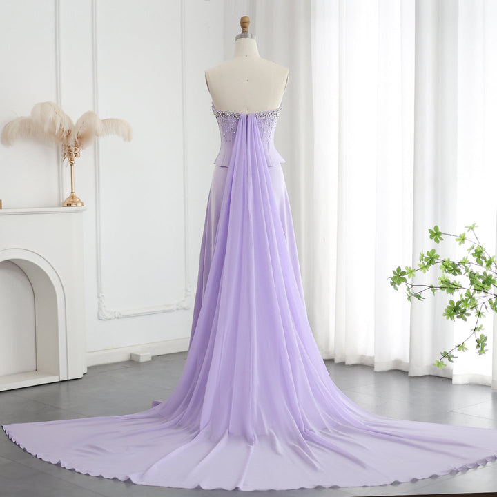 Dreamy Vow Saudi Arabia Lilac Two Pieces Evening Dresses for Women Wedding Scalloped Corset Luxury Dubai Prom Party Gowns SS264-DreamyVow