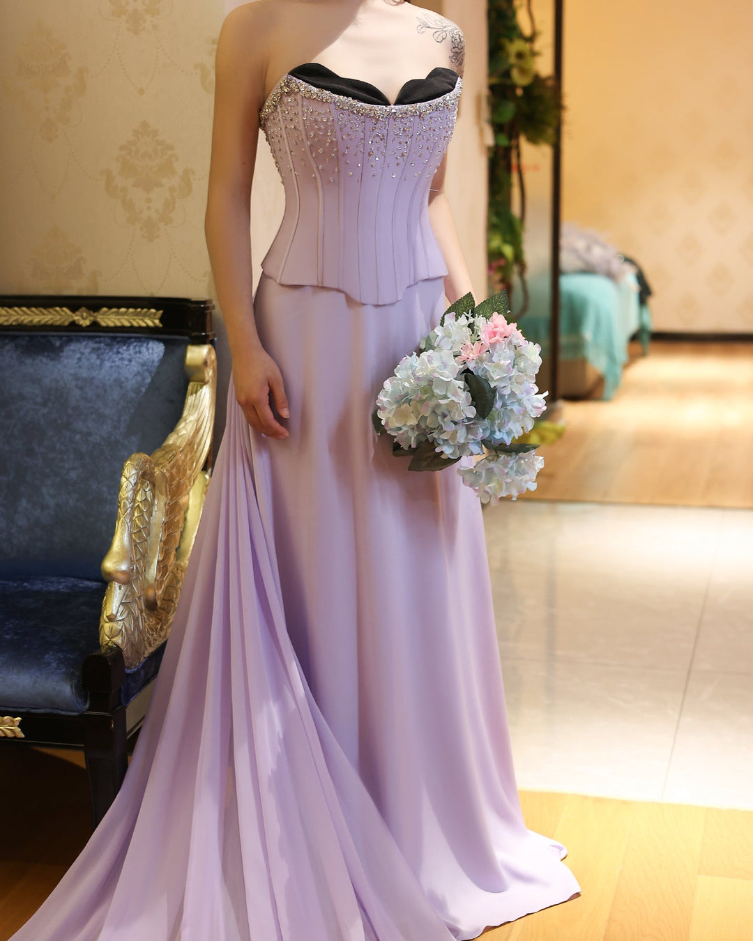 Dreamy Vow Saudi Arabia Lilac Two Pieces Evening Dresses for Women Wedding Scalloped Corset Luxury Dubai Prom Party Gowns SS264-DreamyVow