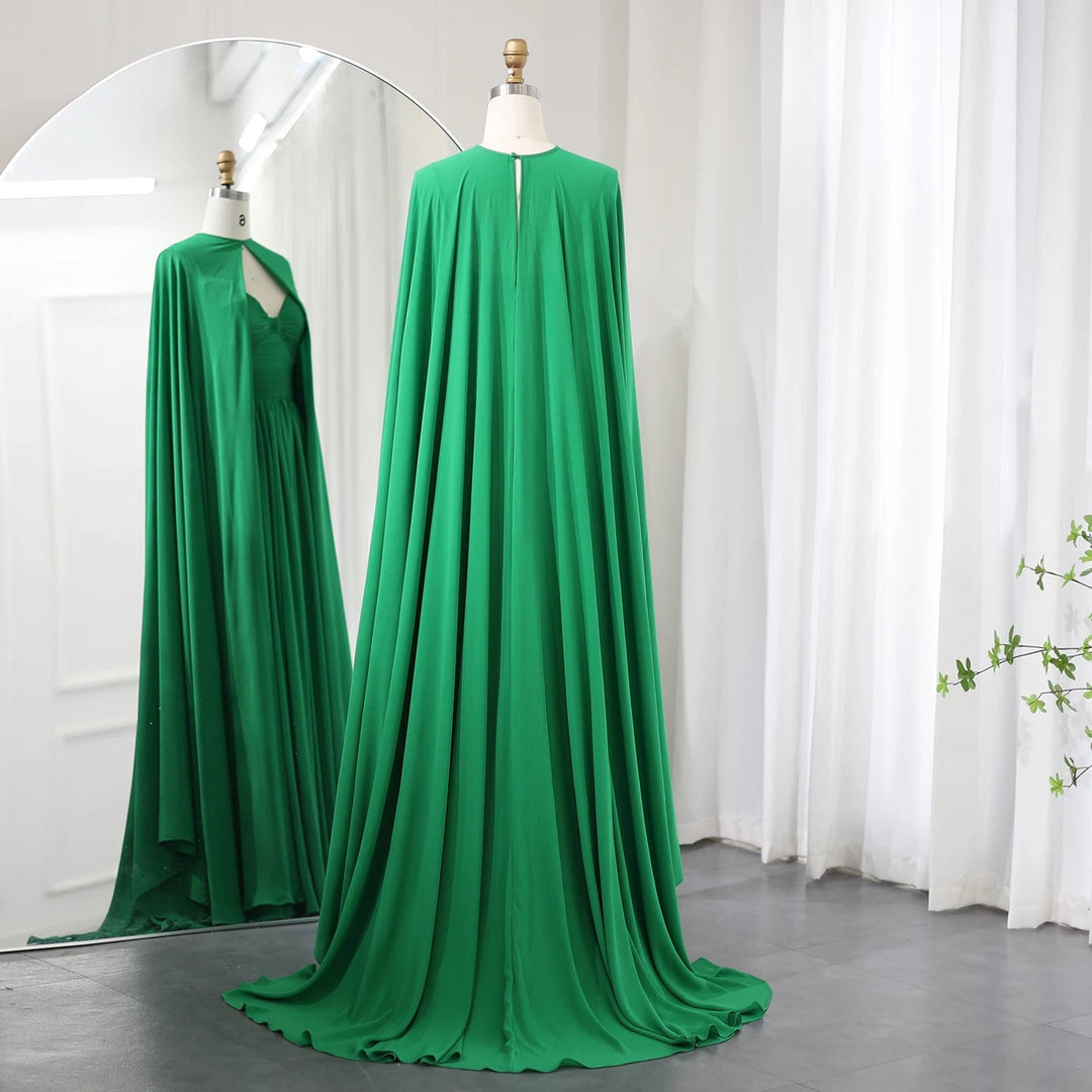 Dreamy Vow Saudi Arabia Purple Chiffon Long Evening Dress with Cape Elegant Sweetheart Green Women Wedding Party Gowns SF002-DreamyVow