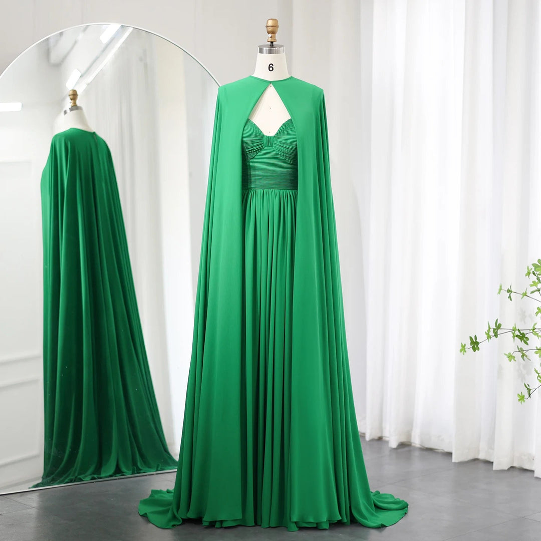 Dreamy Vow Saudi Arabia Purple Chiffon Long Evening Dress with Cape Elegant Sweetheart Green Women Wedding Party Gowns SF002-DreamyVow