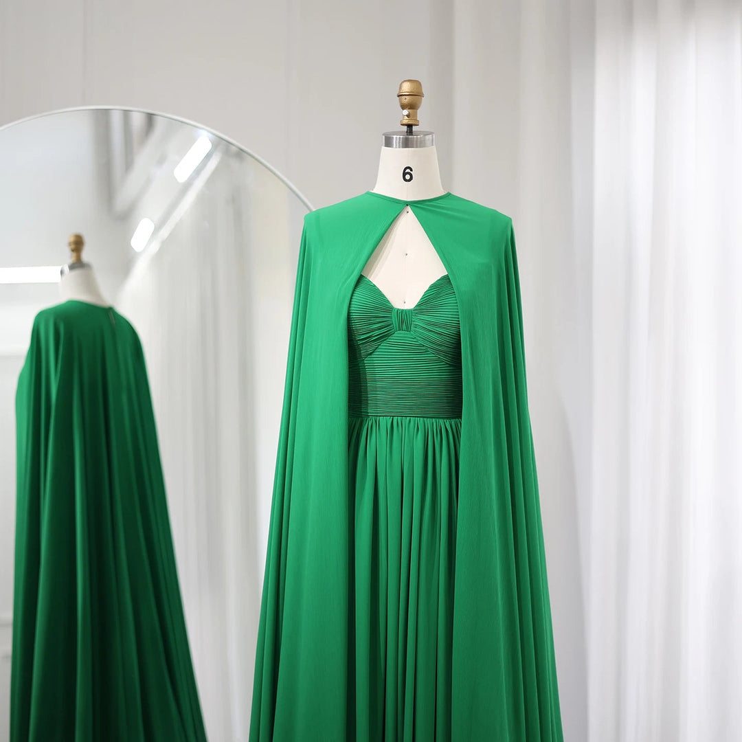 Dreamy Vow Saudi Arabia Purple Chiffon Long Evening Dress with Cape Elegant Sweetheart Green Women Wedding Party Gowns SF002-DreamyVow