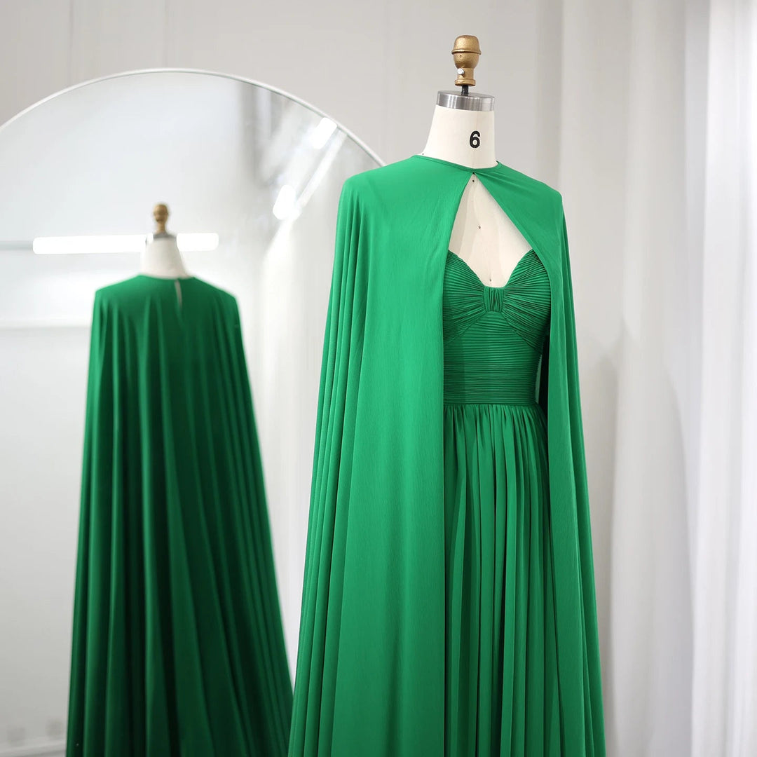 Dreamy Vow Saudi Arabia Purple Chiffon Long Evening Dress with Cape Elegant Sweetheart Green Women Wedding Party Gowns SF002-DreamyVow