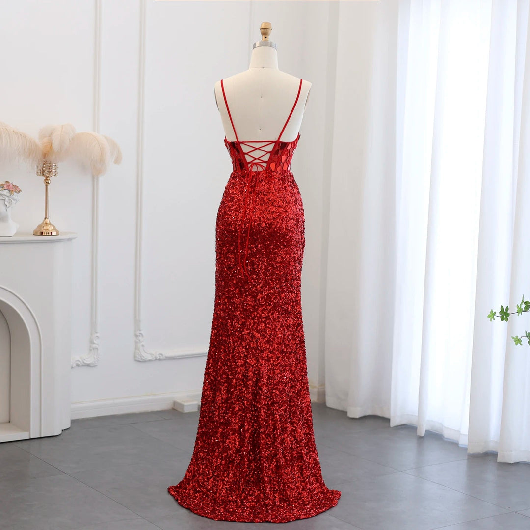 Dreamy Vow Sexy Spaghetti Straps Wine Red Sequin Mermaid Prom Evening Dresses 2024 Elegant Black Silver Long Party Gowns SS166-DreamyVow