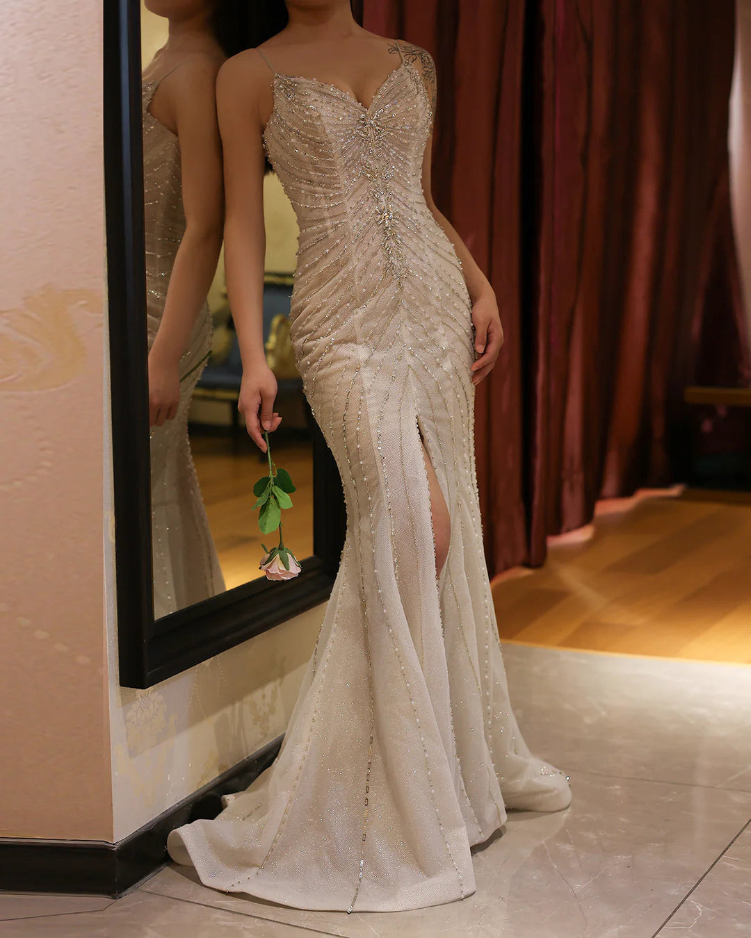 Gold mermaid wedding gown best sale