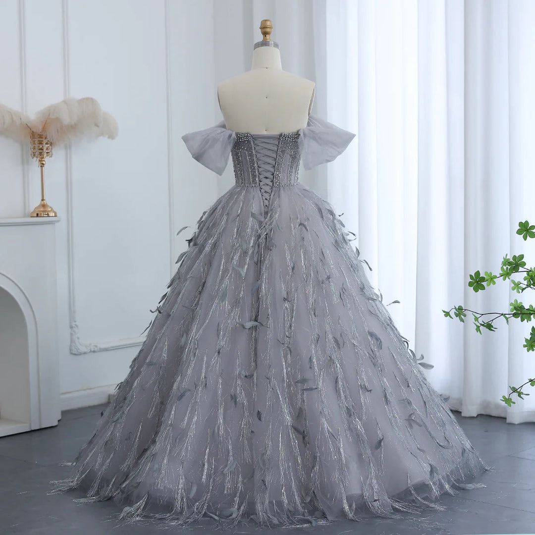 Dreamy Vow Sparkling Silver Tassel Ball Gown Luxury Dubai Princess Eve DreamyVow