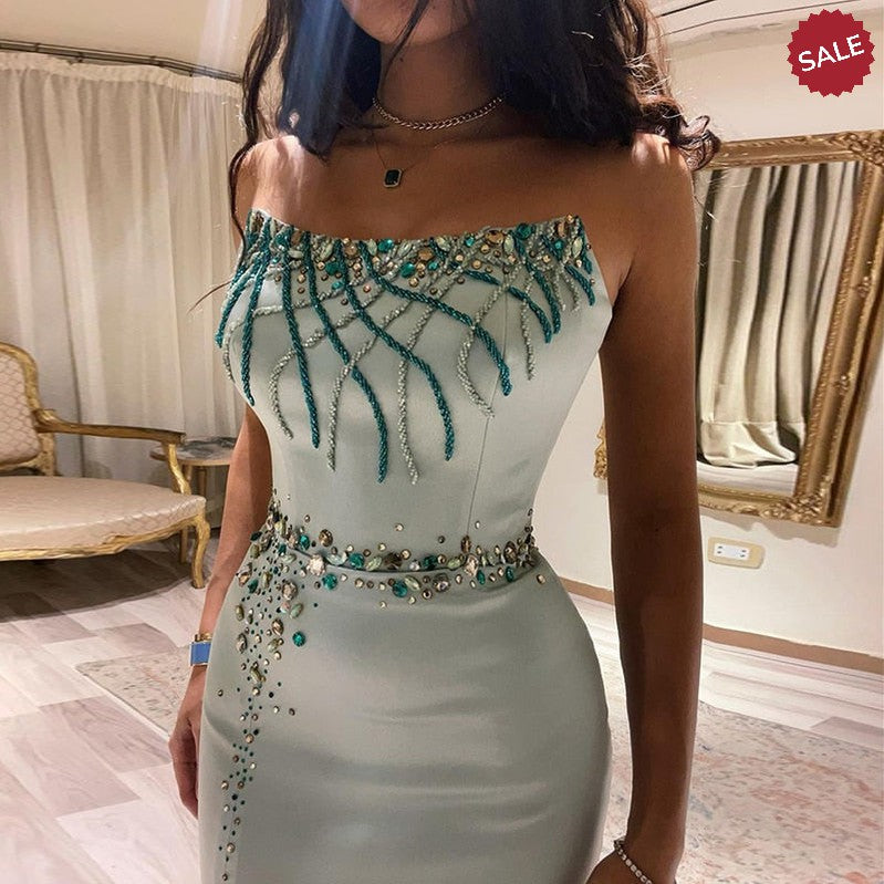 Dreamy Vow Turquoise Crystal Luxury Dubai Evening Dress for Women Wedding Party Elegant Long Mermaid Formal Prom Dresses 331