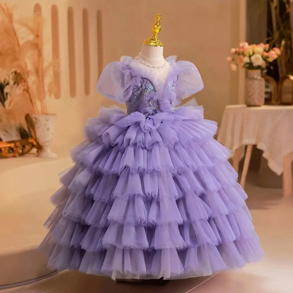 DreamyVow Elegan Luxury Lilac Girl Dress Beading Arabic Princess Kids Wedding Birthday Party Ball Gown Holy Communion 2024 J244-DreamyVow