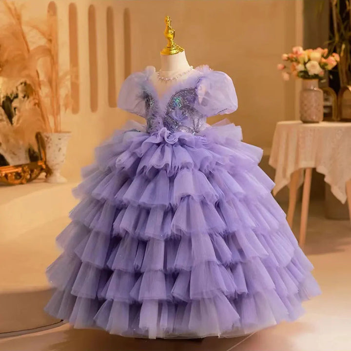 DreamyVow Elegan Luxury Lilac Girl Dress Beading Arabic Princess Kids Wedding Birthday Party Ball Gown Holy Communion 2024 J244-DreamyVow