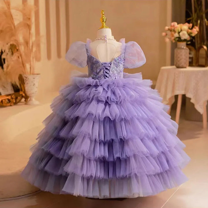 DreamyVow Elegan Luxury Lilac Girl Dress Beading Arabic Princess Kids Wedding Birthday Party Ball Gown Holy Communion 2024 J244-DreamyVow