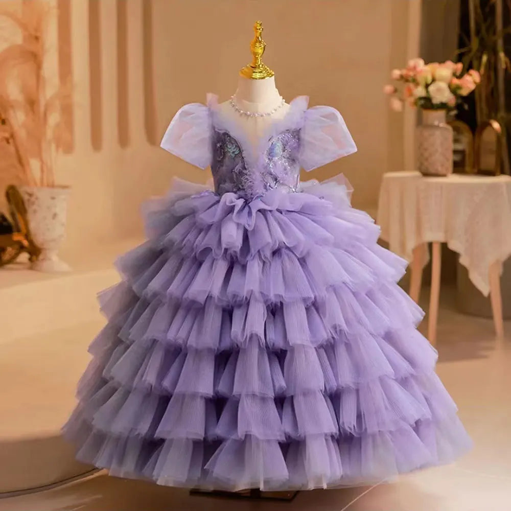 DreamyVow Elegan Luxury Lilac Girl Dress Beading Arabic Princess Kids Wedding Birthday Party Ball Gown Holy Communion 2024 J244-DreamyVow