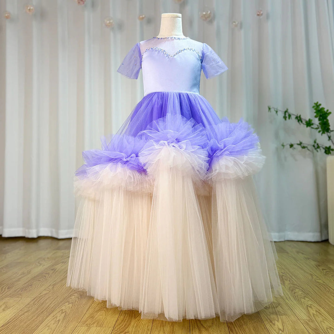 DreamyVow Elegant Arabic Blue Girl Dress Beads Dubai Baby Kids Princess Birthday Wedding Party Ball Evening Gown 2024 J102-DreamyVow