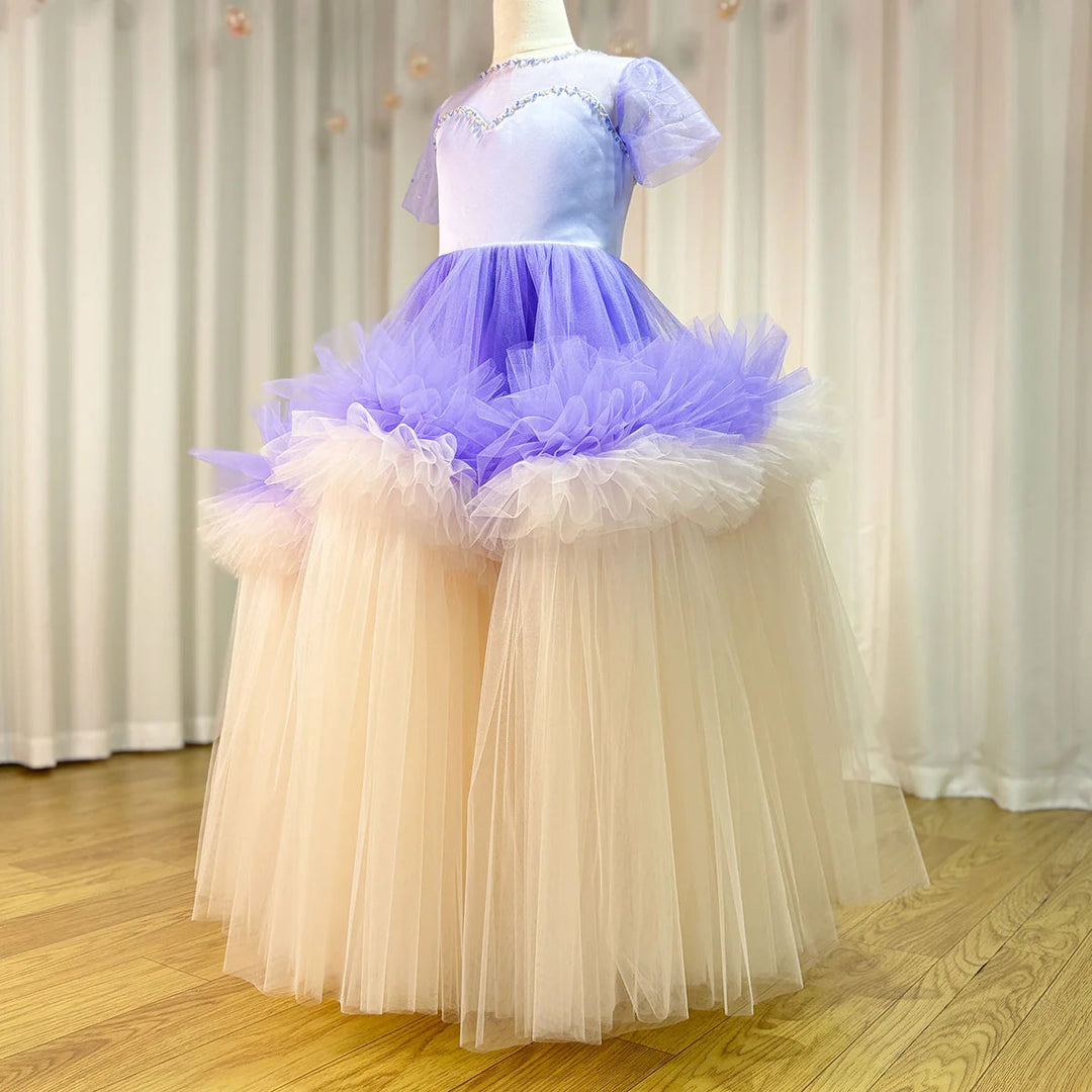 DreamyVow Elegant Arabic Blue Girl Dress Beads Dubai Baby Kids Princess Birthday Wedding Party Ball Evening Gown 2024 J102-DreamyVow