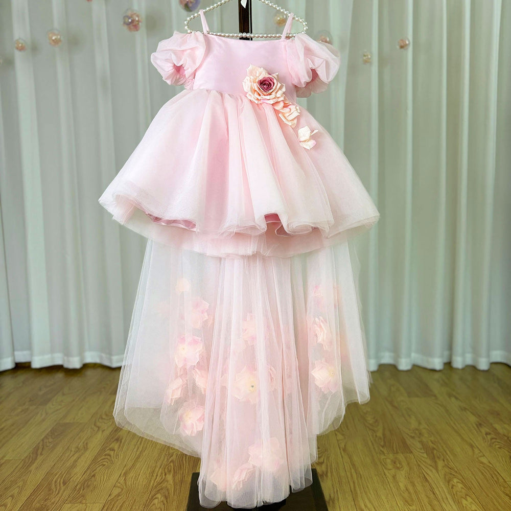 DreamyVow Elegant Arabic Pink Girl Dress with Flowers Dubai Baby Kids Princess Birthday Wedding Party Holiday Gown 2024 J254-DreamyVow