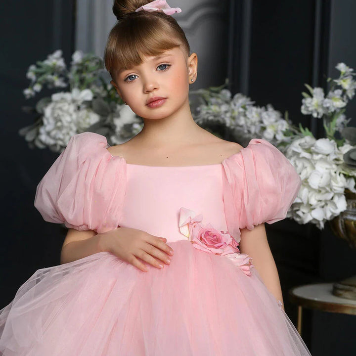 DreamyVow Elegant Arabic Pink Girl Dress with Flowers Dubai Baby Kids Princess Birthday Wedding Party Holiday Gown 2024 J254-DreamyVow