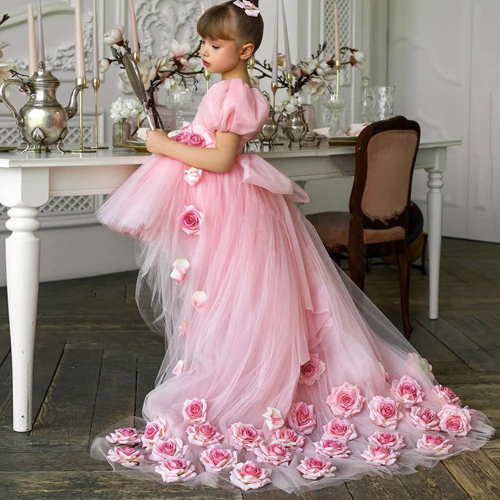 DreamyVow Elegant Arabic Pink Girl Dress with Flowers Dubai Baby Kids Princess Birthday Wedding Party Holiday Gown 2024 J254-DreamyVow