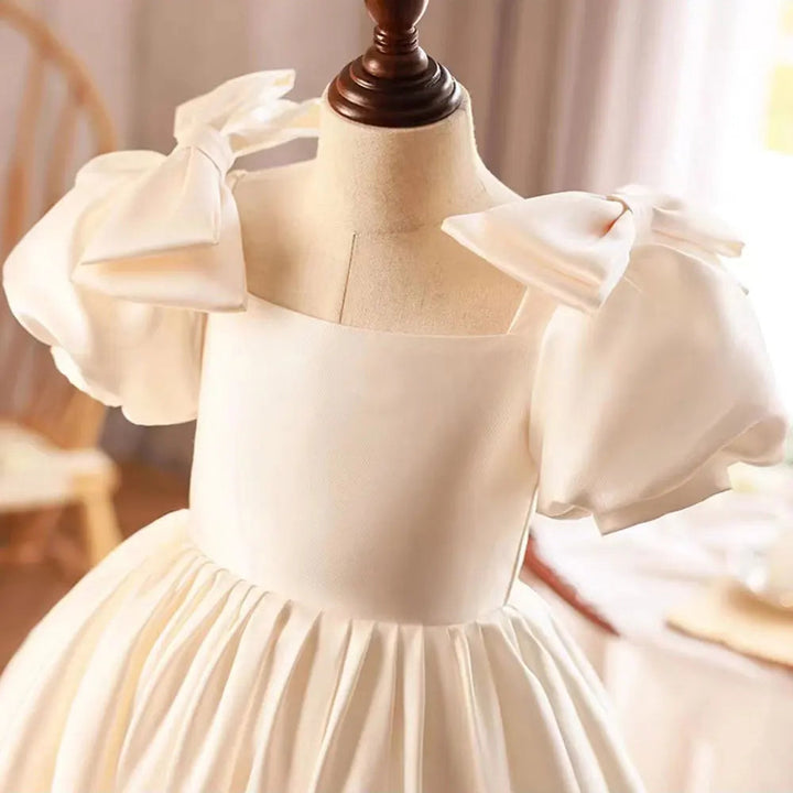 DreamyVow Elegant Arabic White Flower Girl Dress Satin Princess Kids Wedding Birthday Party Prom Gown Holy Communion 2024 J240-DreamyVow