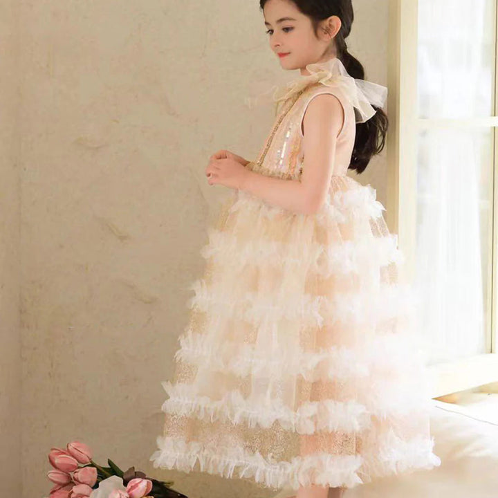 DreamyVow Elegant Champagne Dress Lithe for Baby Kid Princess Birthday Wedding Party Children Holiday Fairy Daily Gown 2024 J031-DreamyVow