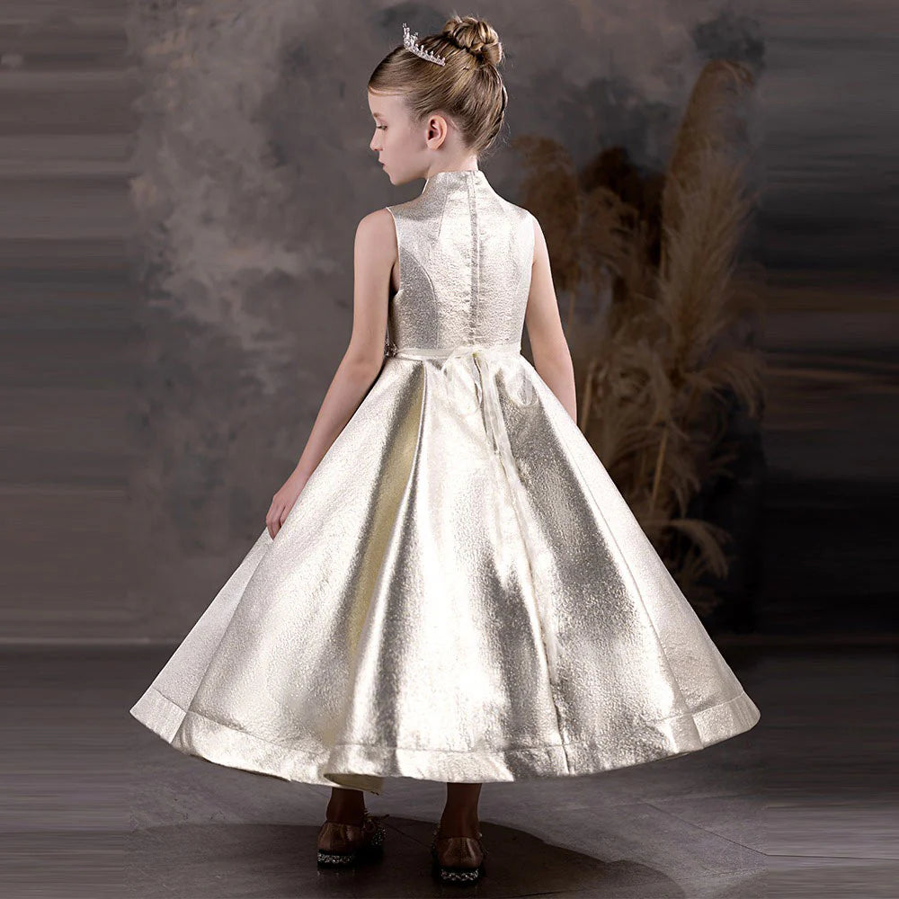 DreamyVow Elegant Champagne Flower Girl Dresses Beads Formal Princess Gown for Kids Children Birthday Wedding Party Show J132-DreamyVow