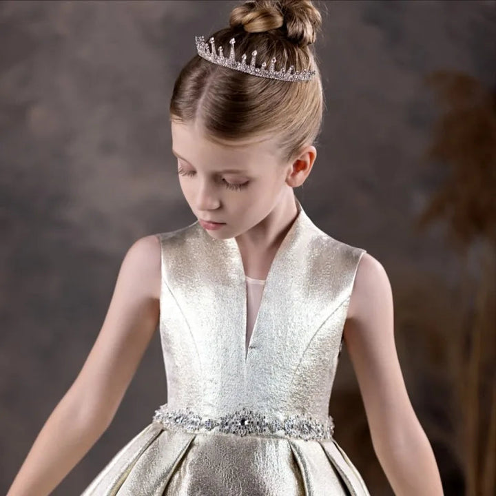 DreamyVow Elegant Champagne Flower Girl Dresses Beads Formal Princess Gown for Kids Children Birthday Wedding Party Show J132-DreamyVow