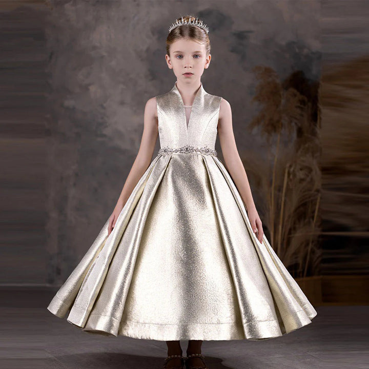 DreamyVow Elegant Champagne Flower Girl Dresses Beads Formal Princess Gown for Kids Children Birthday Wedding Party Show J132-DreamyVow