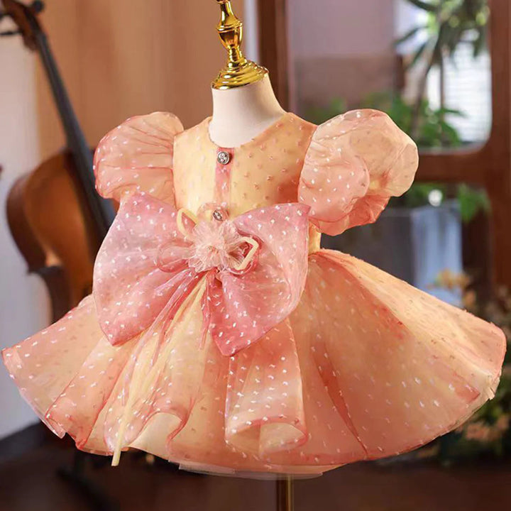 DreamyVow Elegant Coral Girl Dress Bow for Baby Kids Princess Birthday Wedding Party Children Communion Holiday Gown 2024 J103-DreamyVow