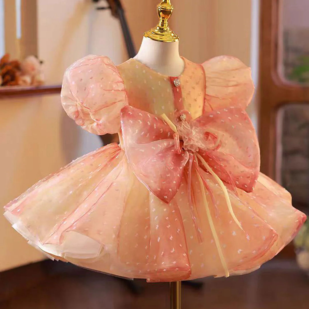 DreamyVow Elegant Coral Girl Dress Bow for Baby Kids Princess Birthday Wedding Party Children Communion Holiday Gown 2024 J103-DreamyVow