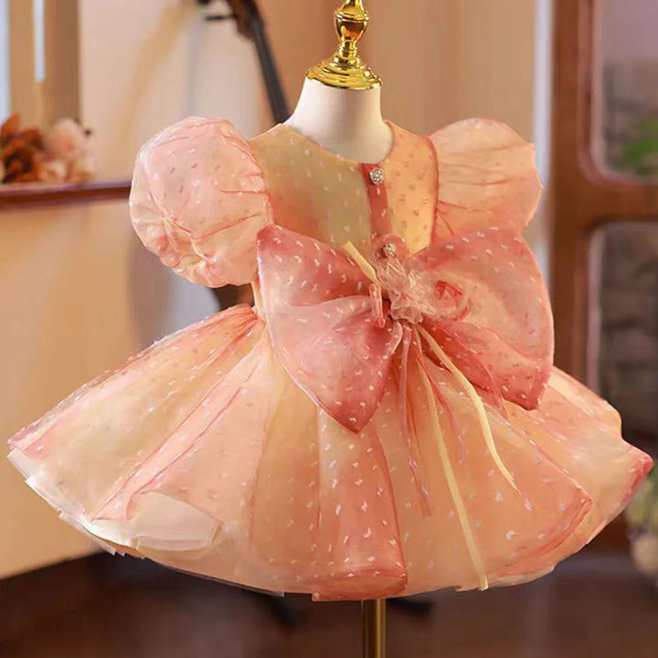 DreamyVow Elegant Coral Girl Dress Bow for Baby Kids Princess Birthday Wedding Party Children Communion Holiday Gown 2024 J103-DreamyVow