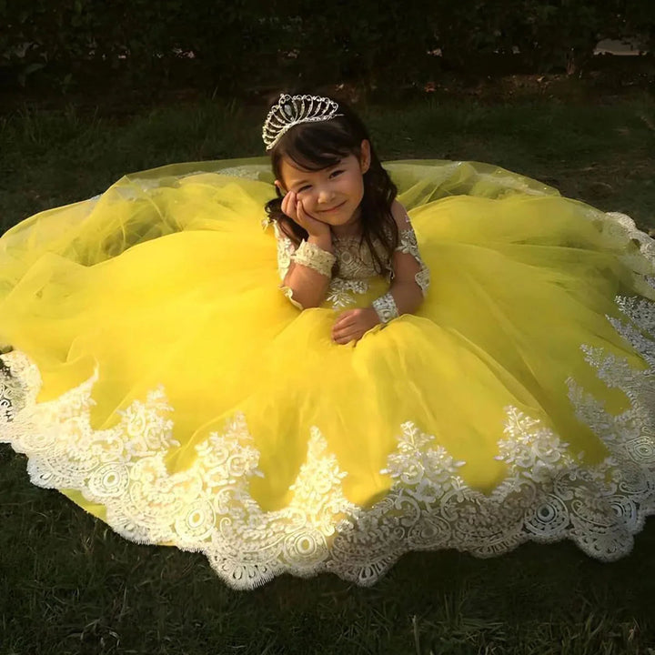 DreamyVow Elegant Dubai Girl Dress Long Sleeve Puffy Bow Arabic Princess Kids Wedding Birthday Party Long Ball Gown 2024 J176-DreamyVow