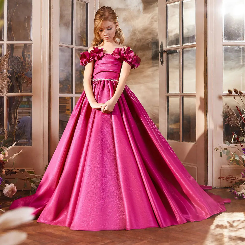 DreamyVow Elegant Fuchsia Girl Dress Appliques Lilac Princess Dubai Gown for Kids Wedding Communion Party Quinceanera 2024 J167-DreamyVow