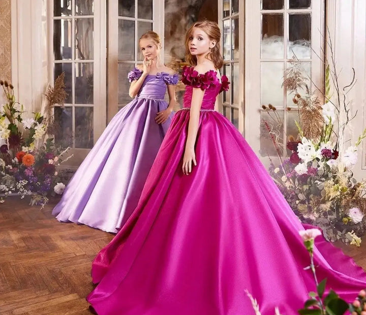 DreamyVow Elegant Fuchsia Girl Dress Appliques Lilac Princess Dubai Gown for Kids Wedding Communion Party Quinceanera 2024 J167-DreamyVow