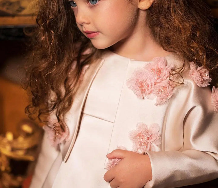 DreamyVow Elegant Ivory Two Piece Girl Dress 3D Flowers Satin Princess Baby Kids Wedding Birthday Communion Party Gown 2024 J207-DreamyVow