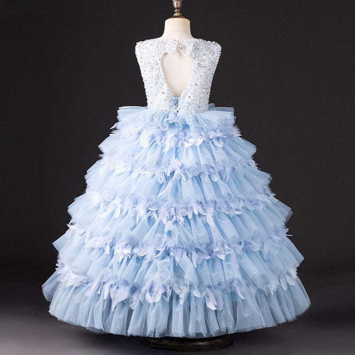 DreamyVow Elegant Light Blue Duabi Girl Dress Dubai Princess Kids Wedding Birthday Party Evening Gown Holy Communion 2024 J228-DreamyVow