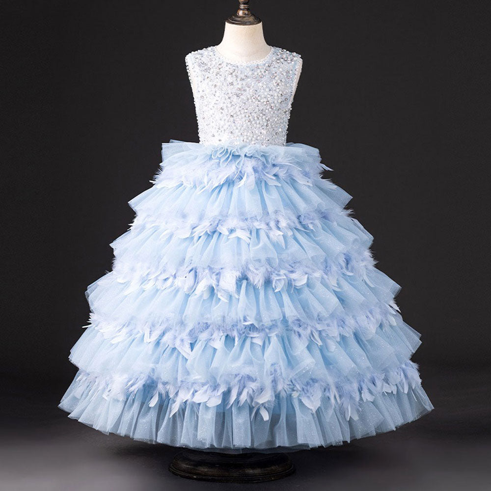 DreamyVow Elegant Light Blue Duabi Girl Dress Dubai Princess Kids Wedding Birthday Party Evening Gown Holy Communion 2024 J228-DreamyVow