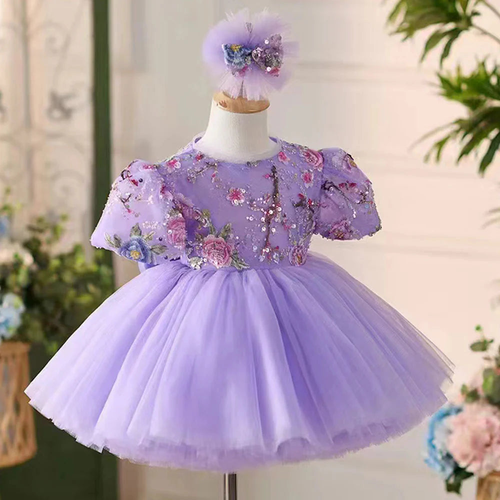 DreamyVow Elegant Lilac Arab Girl Dress Sequined Dubai Kids Princess Birthday Wedding Party Children Holiday Ball Gown 2024 J266-DreamyVow