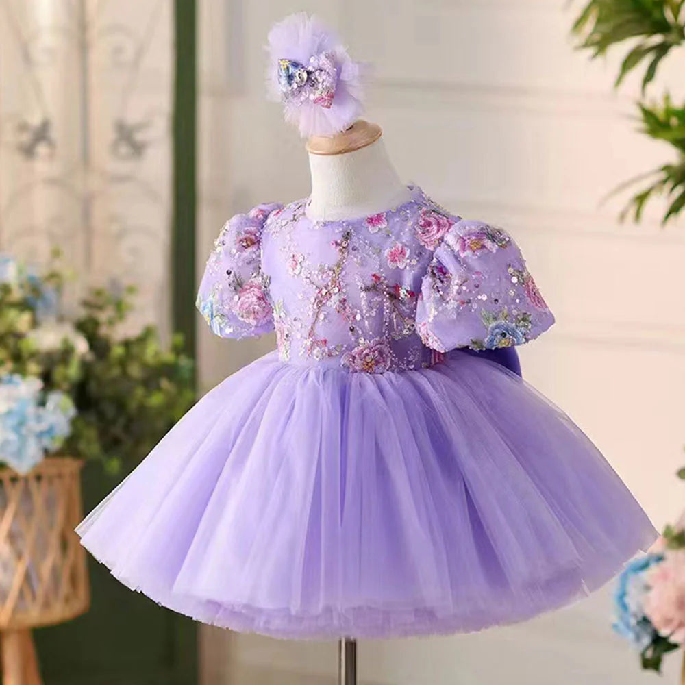 DreamyVow Elegant Lilac Arab Girl Dress Sequined Dubai Kids Princess Birthday Wedding Party Children Holiday Ball Gown 2024 J266-DreamyVow